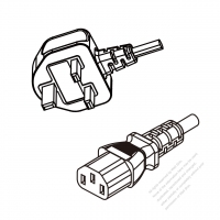 新加坡3-Pin 插頭 to IEC 320 C13 AC電源線組- 成型PVC線材(Cord Set) 1.8M (1800mm)黑色 ( H05VV-F 3G 0.75mm2 )( #U88A334-180)