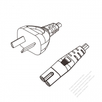 阿根廷2-Pin插頭 to IEC 320 C7 AC電源線組-HF超音波成型-無鹵線材 (Cord Set ) 1.8M (1800mm)黑色 (H03Z1Z1H2-F 2X0.75MM ) (#R1102DHF-180)