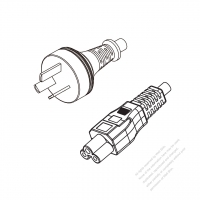 阿根廷3-Pin插頭 to IEC 320 C5 AC電源線組-HF超音波成型-無鹵線材 (Cord Set ) 1.8M (1800mm)黑色 (H03Z1Z1-F 3X0.75MM ) (#R0206FHF-180)