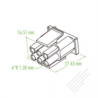塑膠連接器 27.43mm X 16.51mm, 6*R 1.28 m 6 Pin