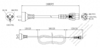 丹麥3-Pin 插頭 to IEC 320 C5 AC電源線組- 成型PVC線材(Cord Set) 1.8M (1800mm)黑色 ( H05VV-F 3G 0.75mm² )( #D61A734-180)