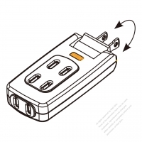 台灣AC轉接頭, Power Tap (180∘旋轉pin), 附電源指示燈, 2-pin, 3 插座