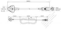 印度3-Pin彎頭插頭 to IEC 320 C13 AC電源線組-PVC線材 (Cord Set) 1.8M (1800mm)黑色 (YY 3G 0.75mm² (ROUND) ) (# I200472-180)
